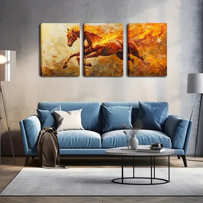 3pcs Fiery Horse Painting Wall Art Canvas Unframed - High Quality Print 100% Australian Made Wall Canvas