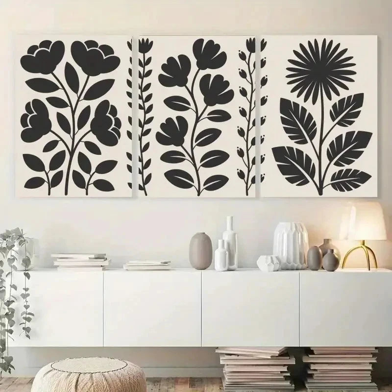 3pcs Floral Silhouettes Botanical Painting Metal Print Ready to Hang Art