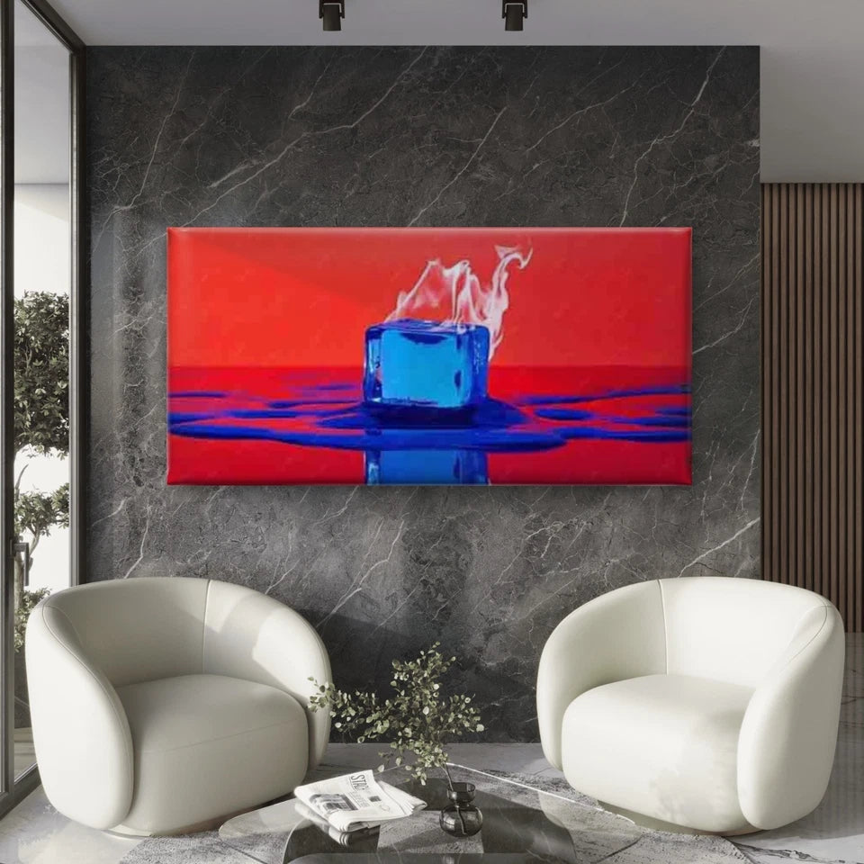Blue & Red Flame Abstract Fire Wall Art Canvas Office Home Room Framed 120x60cm - Bella Home Decor