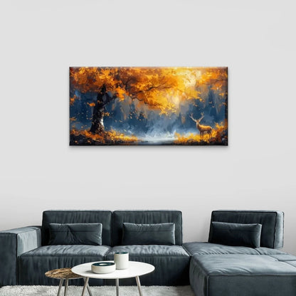 Deer In The Woods Nature Wall Art Canvas Office Home Room Framed 120x60cm