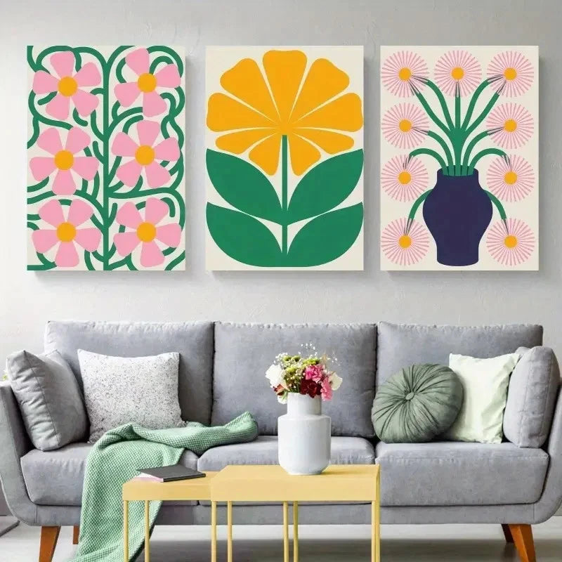 3pcs flowers, Bold Colors   Wall Art Set Canvas Framed 50x70cm - High Quality Print 100% Australian Made Wall Canvas Ready to Hang - Bella Home Decor