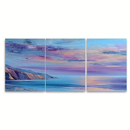 3pcs Tranquil Coastal Sunset Oil Painting Wall Art Set Canvas Framed 60x90cm - High Quality Print 100% Australian Made Wall Canvas Ready to Hang