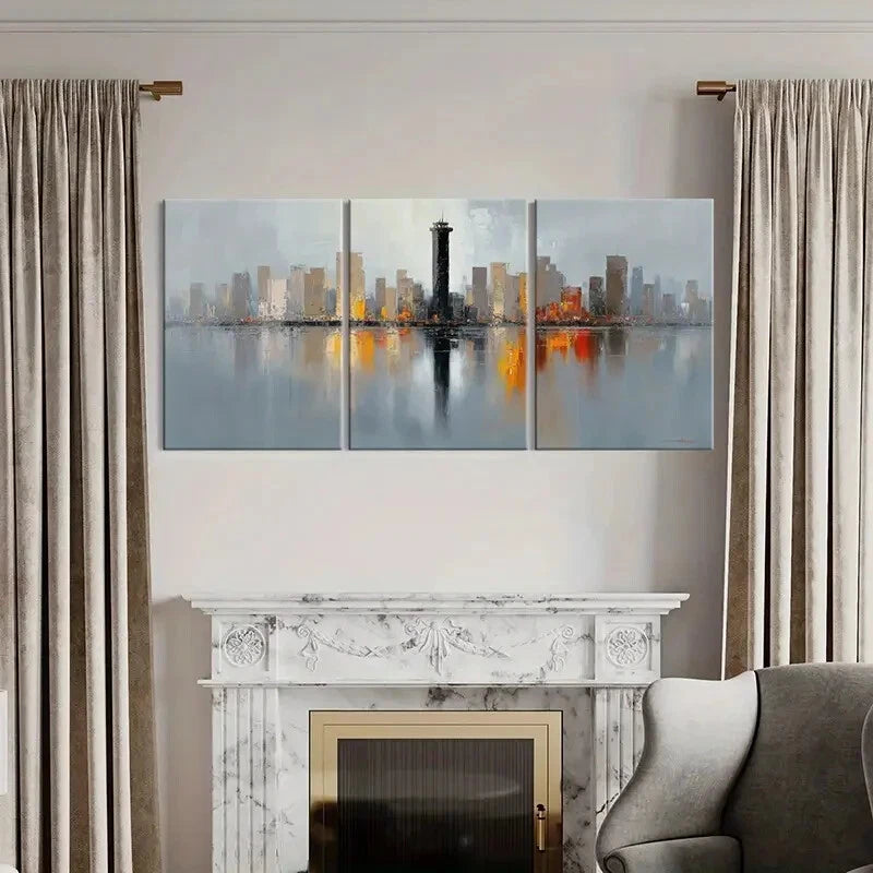 3pcs Abstract Cityscape Reflection Urban Skyline Metal Print Ready to Hang Art - Bella Home Decor