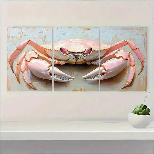 3pcs Crab Animal Painting Beige Pink EI Wall Art Set Canvas Unframed - High Quality Print 100% Australian Made Wall Canvas - Bella Home Decor