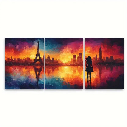 3pcs Vibrant French Skyline W  Wall Art Set Canvas Framed 50x70cm - High Quality Print 100% Australian Made Wall Canvas Ready to Hang - Bella Home Decor