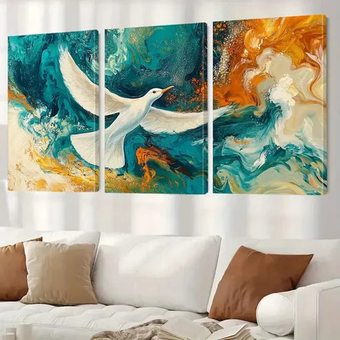 3pcs Blue And Orange Decorative Flying Bird Canvas Unframed - High Quality Print 100% Australian Made Wall Canvas - Bella Home Decor