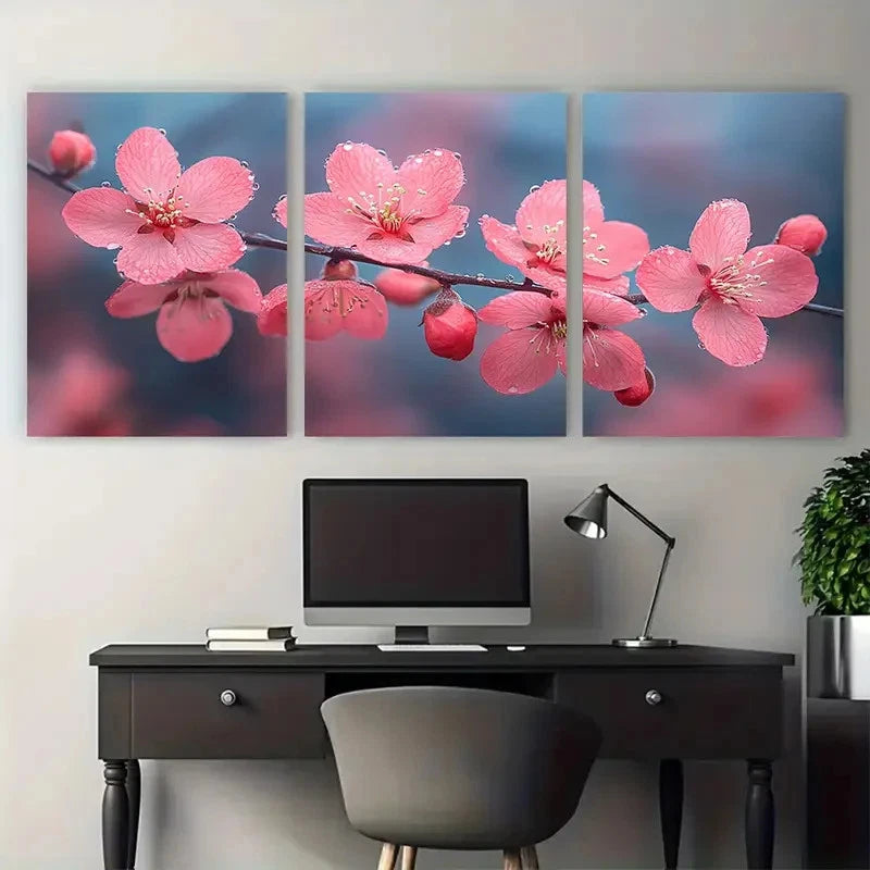 3pcs Elegant Pink Cherry Blossom Branch Perfect  Wall Art Set Canvas Framed 60x90cm - High Quality Print 100% Australian Made Wall Canvas Ready to Hang