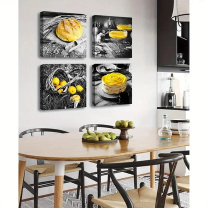4pcs Frame Kitchen Wall Art Canvas Framed