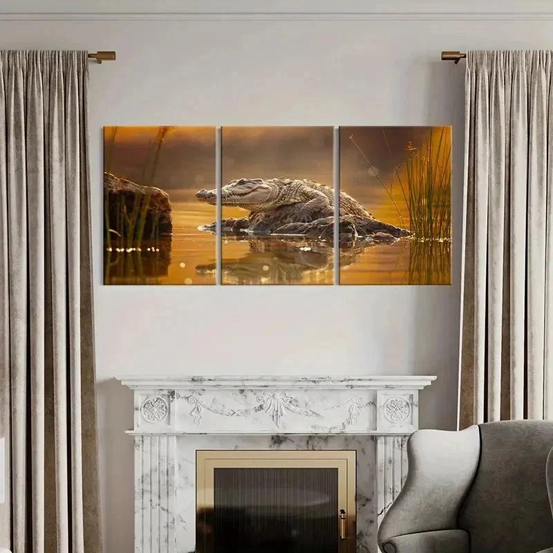3pcs Wildlife Crocodile Modern Decoration Wall Art Set Canvas Framed 60x90cm - High Quality Print 100% Australian Made Wall Canvas Ready to Hang