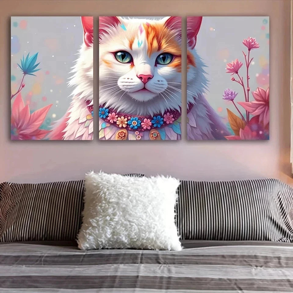 3pcs Vertical Cat Orange Tabby Paintings Metal Print Ready to Hang Art