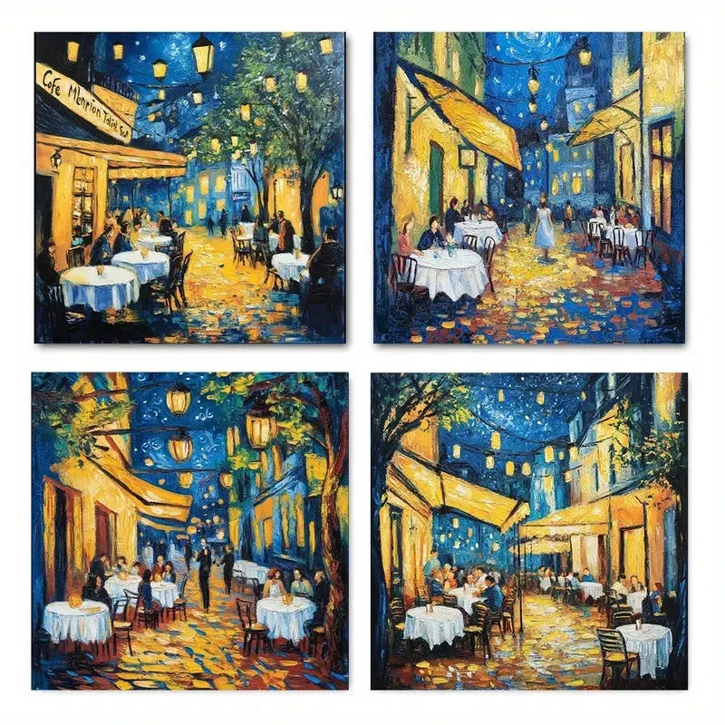 4pcs Vibrant Blue & Yellow Night  Art Canvas Framed