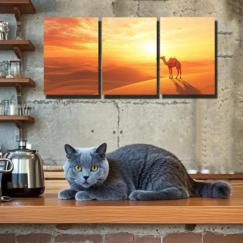 3pcs Camels in the Desert Sunset Metal Print Ready to Hang Art - Bella Home Decor