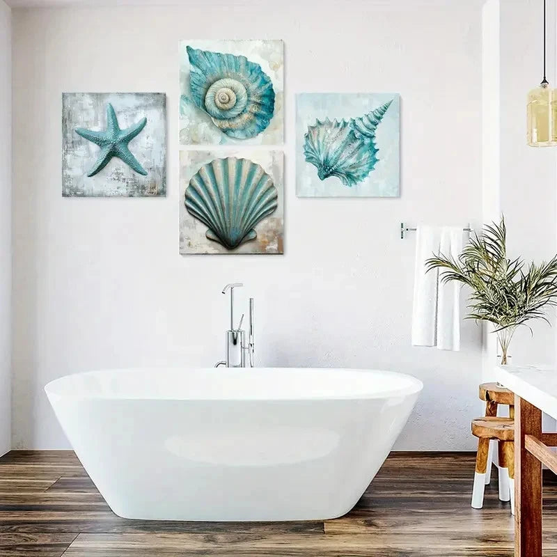 4pcs Seashells Art Prints Wall Art Canvas Framed