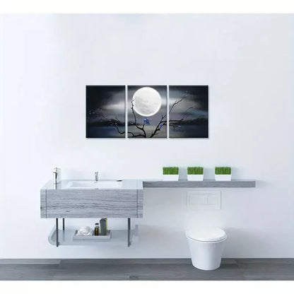 3pcs Creative Elegant Full Moon Love Birds Wall Art Set Canvas Framed 50x70cm - High Quality Print 100% Australian Made Wall Canvas Ready to Hang