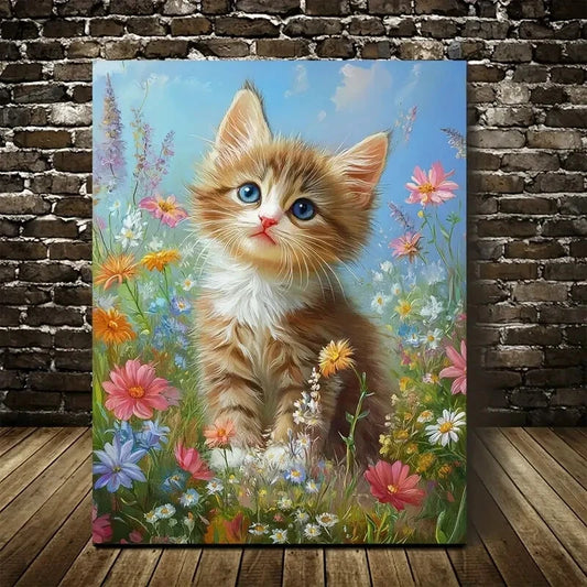 Cute Ragdoll Kitten with Flowers & Plants 40x60cm Metal Print Ready to Hang - Bella Home Decor