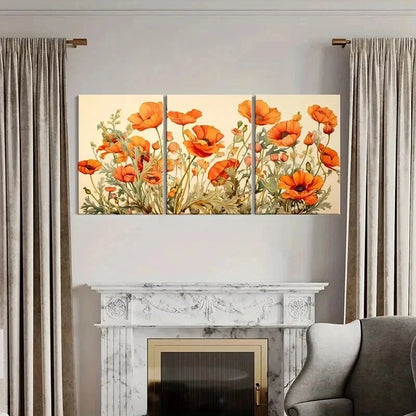 3pcs Nature Landscape Orange Flowers Wall Art Set Canvas Framed 40x60cm - High Quality Print 100% Australian Made Wall Canvas Ready to Hang - Bella Home Decor