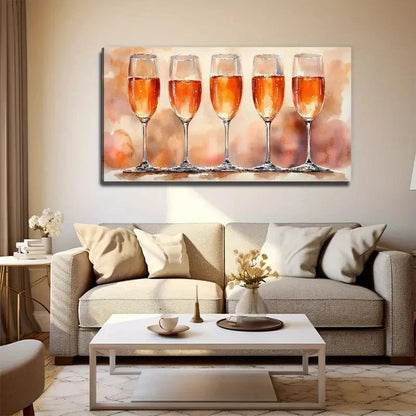 Five Glasses Of Champagne Wall Art Canvas Office Home Room Framed 120x60cm