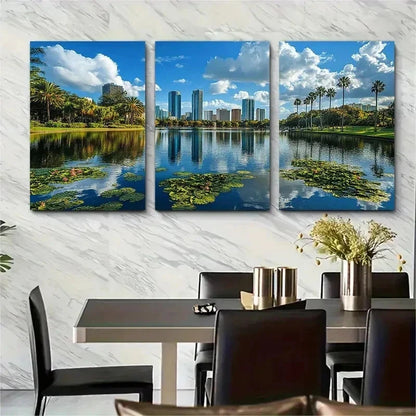 3pcs Florida Cityscape Prints Orlando Perfect Wall Art Set Canvas Framed 50x70cm - High Quality Print 100% Australian Made Wall Canvas Ready to Hang