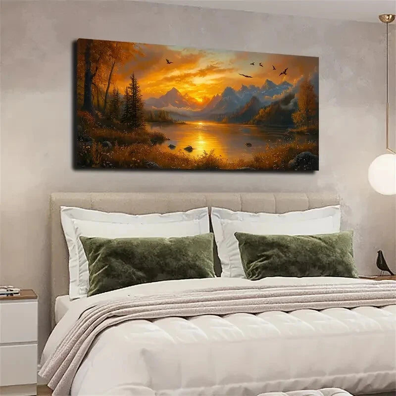 Autumn Mountain Landscape Wall Art Canvas Office Home Room Framed 120x60cm - Bella Home Decor
