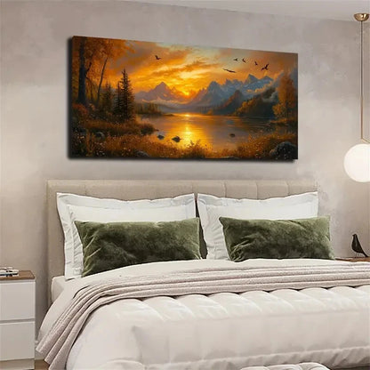 Autumn Mountain Landscape Wall Art Canvas Office Home Room Framed 120x60cm - Bella Home Decor