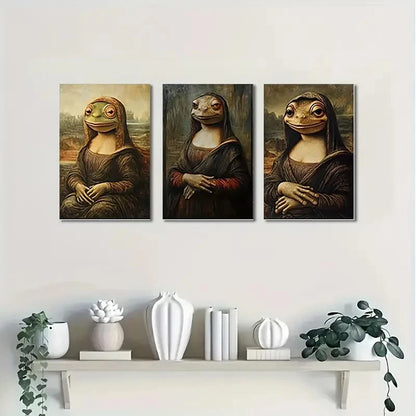 3pcs  Vintage Art with Whimsical Frog Character     Wall Art Canvas Framed 40x60cm - High Quality Print 100% Australian Made Wall Canvas Ready to Hang - Bella Home Decor