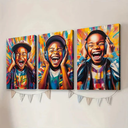3pcs Elegant African American Boy Colorful Art Set Canvas Unframed - High Quality Print 100% Australian Made Wall Canvas