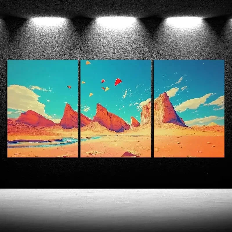 3pcs Kite on the Desert Canyon Metal Print Ready to Hang Art - Bella Home Decor