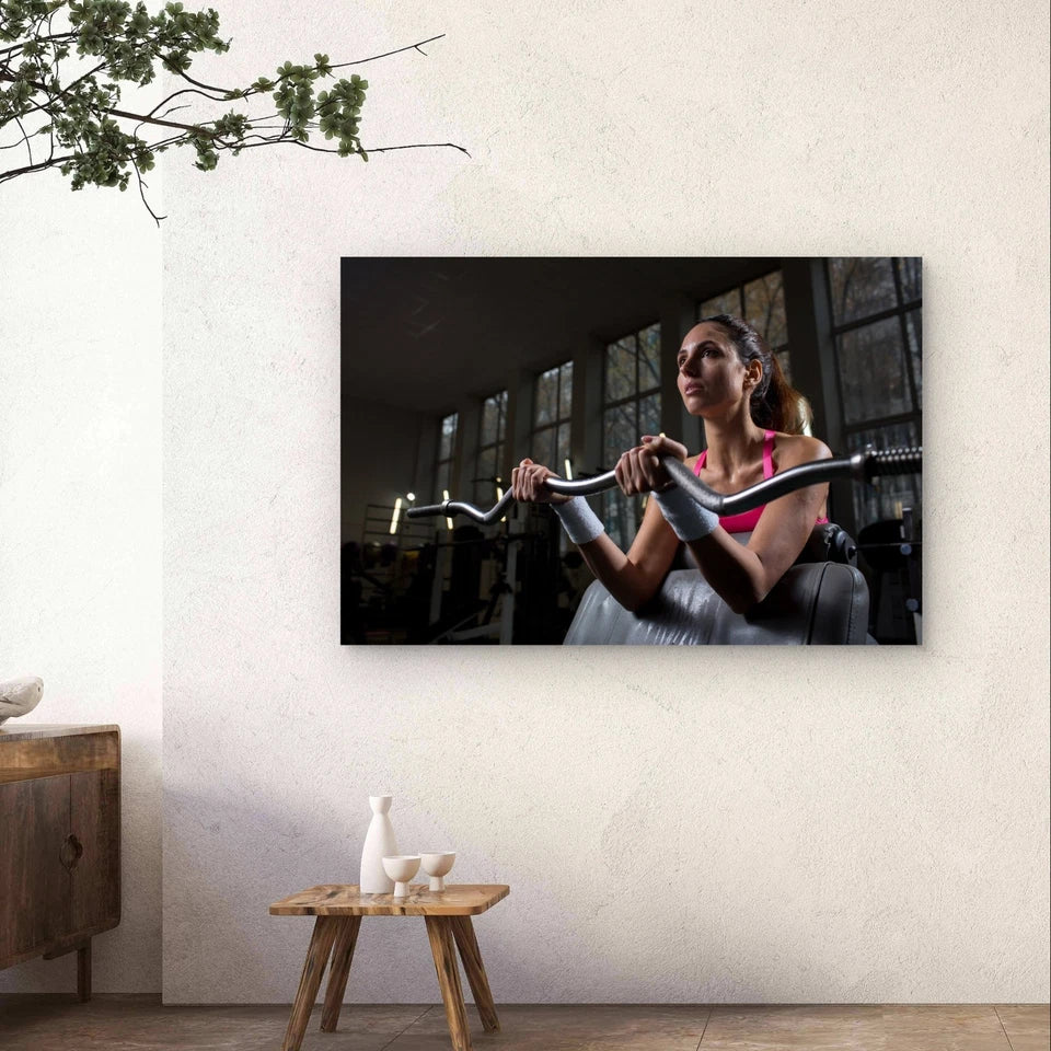 Athletic Woman Doing Preacher Curls 5mm Plastic Poster Ready to Hang 90x60cm