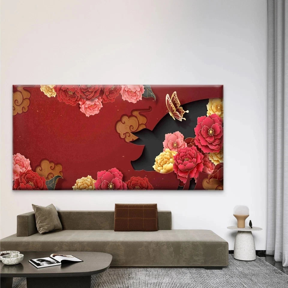 Paper-Cut Silhouette of a Pig Wall Art Canvas Office Home Room Framed 120x60cm