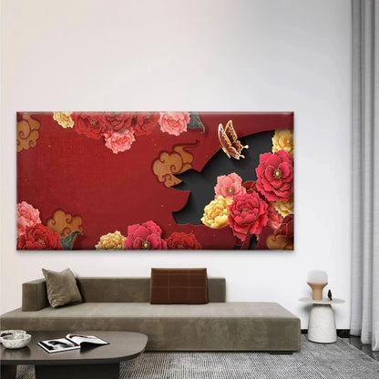 Paper-Cut Silhouette of a Pig Wall Art Canvas Office Home Room Framed 120x60cm