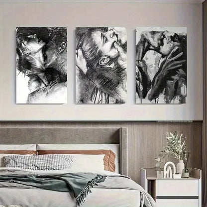 3pcs Black And White Passionate Lovers Perfect Wall Art Set Canvas Framed 60x90cm - High Quality Print 100% Australian Made Wall Canvas Ready to Hang - Bella Home Decor