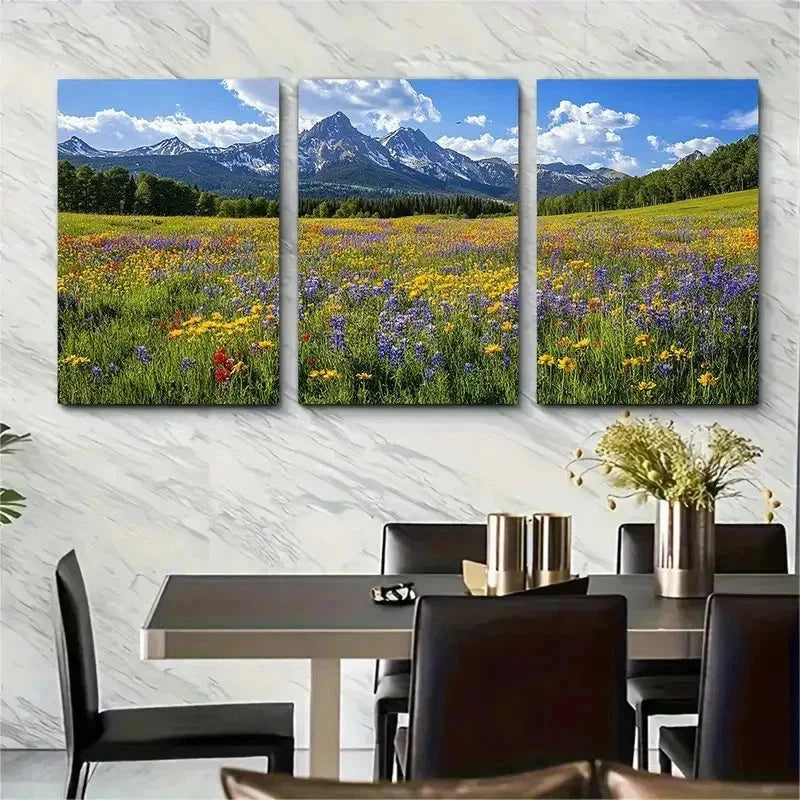 3pcs Crested Butte Wildflower Festival Perfect Wall Art Set Canvas Framed 50x70cm - High Quality Print 100% Australian Made Wall Canvas Ready to Hang - Bella Home Decor