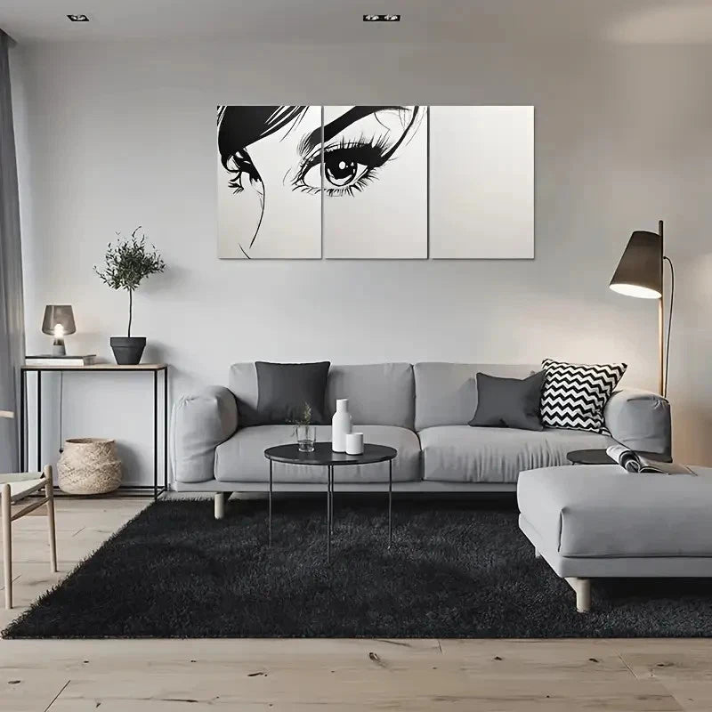 3pcs Black and White Eye Sketch Metal Print Ready to Hang Art - Bella Home Decor