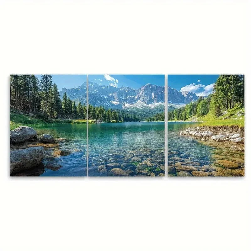 3pcs Trubsee Alpine Lake TY  Wall Art Set Canvas Framed 60x90cm - High Quality Print 100% Australian Made Wall Canvas Ready to Hang - Bella Home Decor