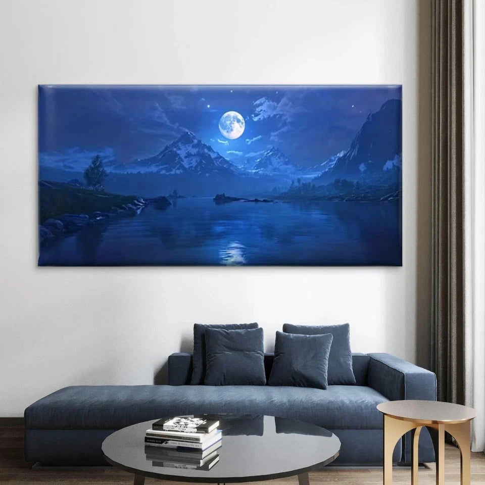 Lake & Snow-Capped Mountains Wall Art Canvas Office Home Room Framed 120x60cm