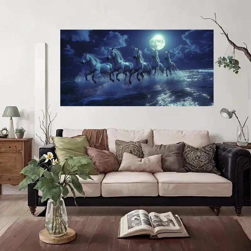Galloping White Horses Wall Art Canvas Office Home Room Framed 120x60cm