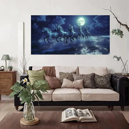 Galloping White Horses Wall Art Canvas Office Home Room Framed 120x60cm