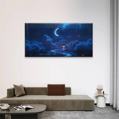 Enchanting Night Sky Moon Wall Art Canvas Office Home Room Framed 120x60cm