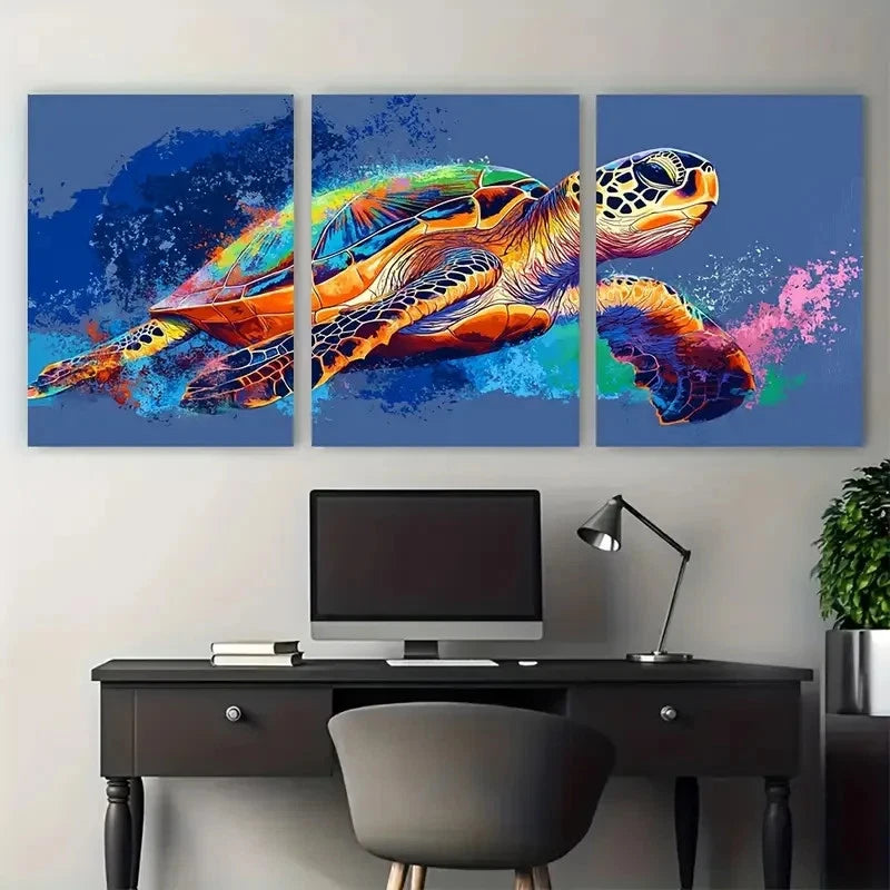3pcs Sea Turtle Painting Coastal Ocean   Wall Art Set Canvas Framed 50x70cm - High Quality Print 100% Australian Made Wall Canvas Ready to Hang