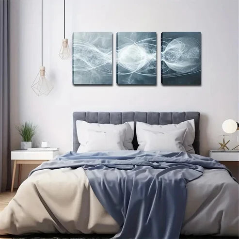 3pcs Abstract Gray, Blue, and White Swirl Design Wall Art Set Canvas Unframed - High Quality Print 100% Australian Made Wall Canvas