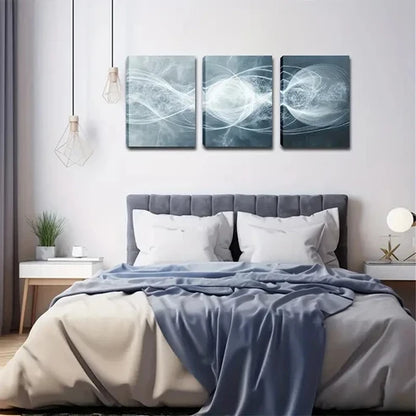 3pcs Abstract Gray, Blue, and White Swirl Design Wall Art Set Canvas Unframed - High Quality Print 100% Australian Made Wall Canvas
