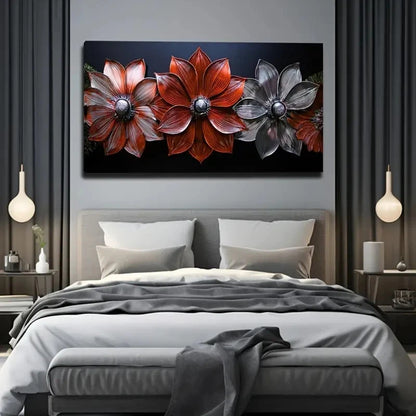 Vibrant Red Flowers Black Wall Art Canvas Office Home Room Framed 120x60cm