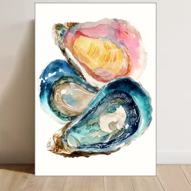 Coastal Watercolor, Beach Sea Shell Metal Print Ready to Hang