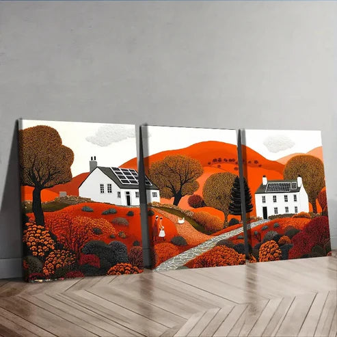 3pcs Colorful Autumn Sun House Perfect Wall Art Canvas Unframed - High Quality Print 100% Australian Made Wall Canvas - Bella Home Decor