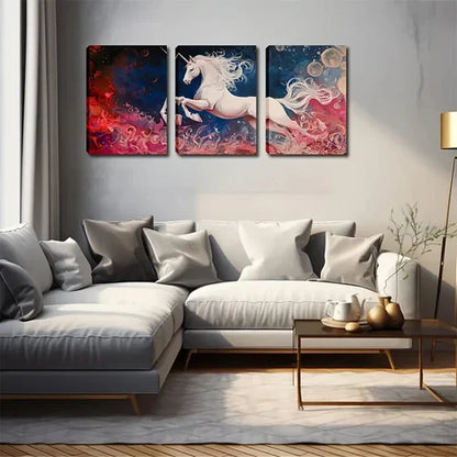 3pcs White Unicorn Triple Modern Perfect Wall Art Canvas Unframed - High Quality Print 100% Australian Made Wall Canvas