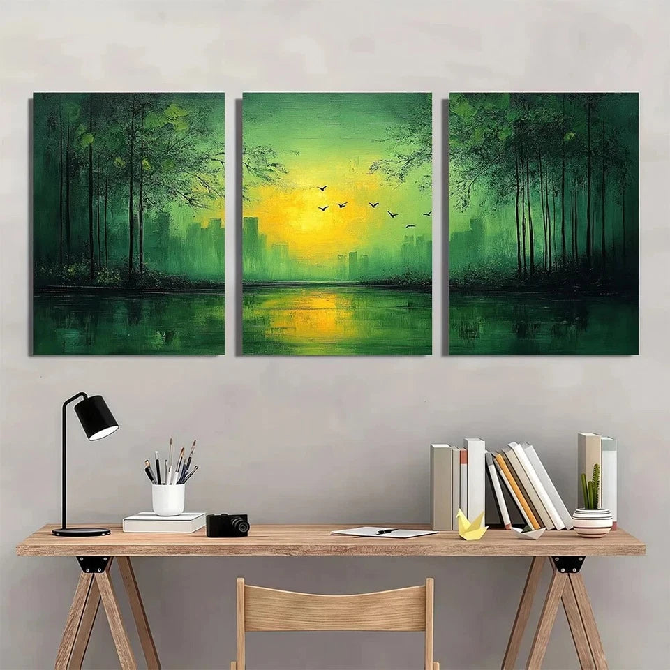 3pcs Green Abstract Textured Nature Metal Print Ready to Hang Art