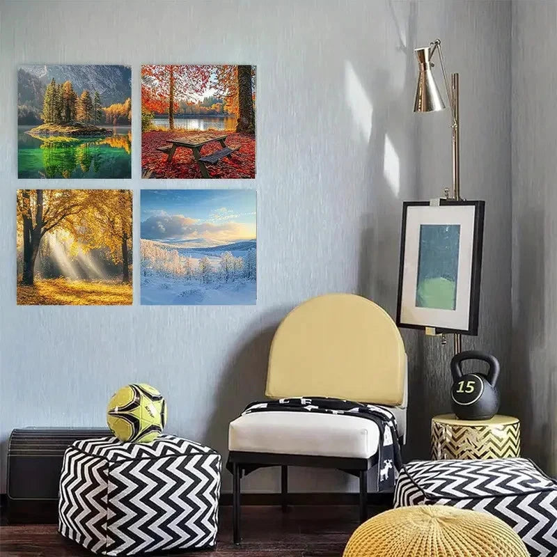4pcs Four Seasons Landscape Wall Art Canvas  Framed - Bella Home Decor
