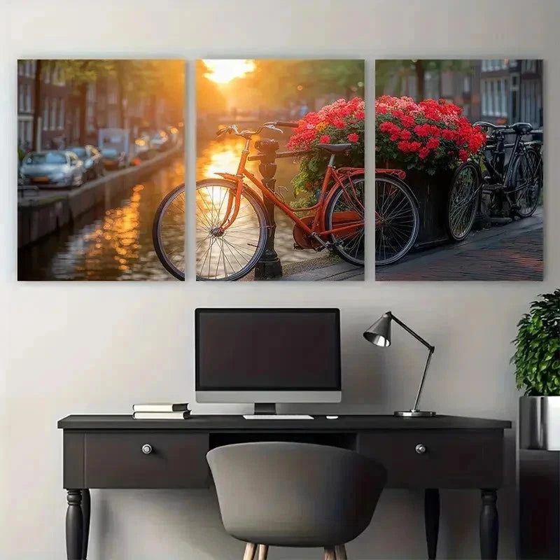 3pcs Beautiful Sunrise Amsterdam Nether Perfect Wall Art Set Canvas Framed 50x70cm - High Quality Print 100% Australian Made Wall Canvas Ready to Hang - Bella Home Decor