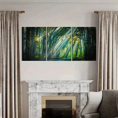 3pcs Forest Trees Sunshine Tyndall Effect Wall Art Set Canvas Framed 60x90cm - High Quality Print 100% Australian Made Wall Canvas Ready to Hang - Bella Home Decor