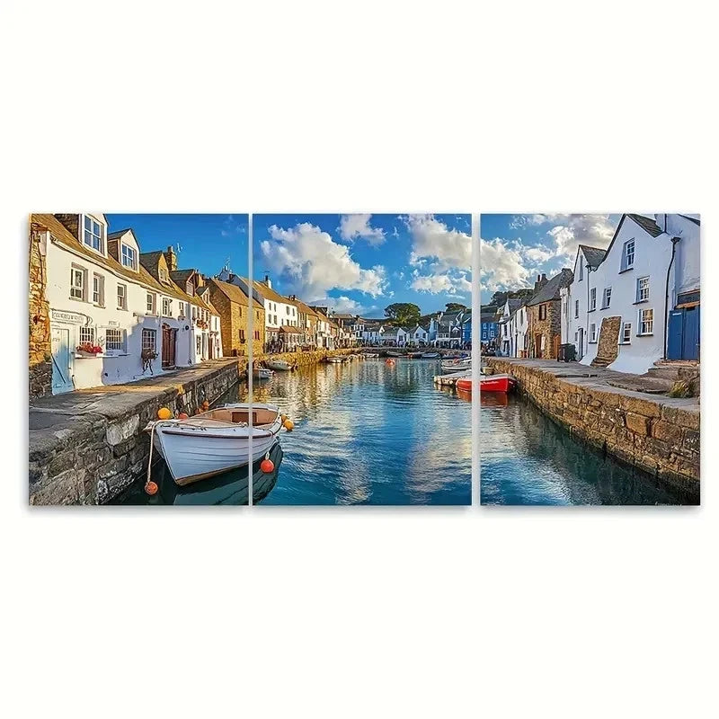 3pcs Polperro Cornwall Tidal Pool DF  Wall Art Set Canvas Framed 50x70cm - High Quality Print 100% Australian Made Wall Canvas Ready to Hang